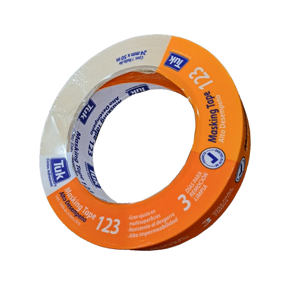 CINTA MASKING TAPE MODELO 123 EMP. NEGRO DE 1 X 50 USO AUTOMOTRIZ (LINEA SUPER ECONOMICA SIMILAR A LA 124)