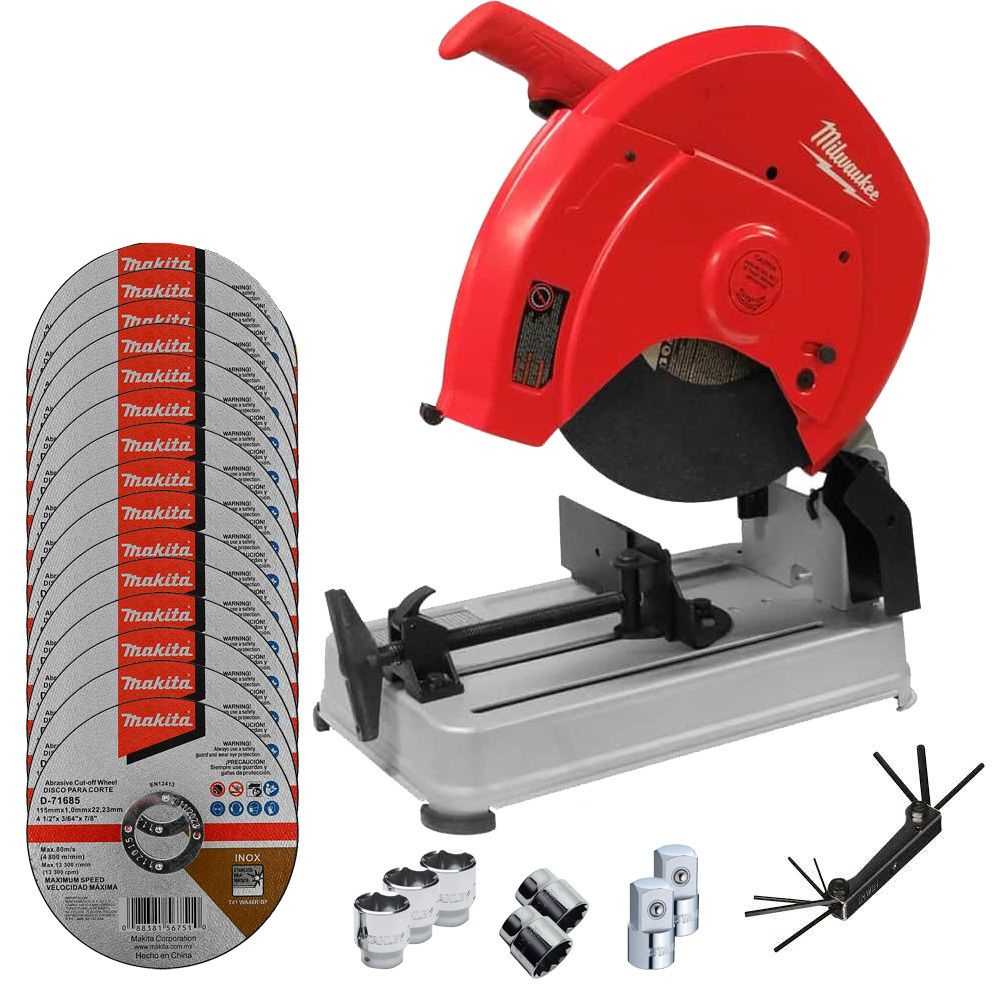 CORTADORA DE METALES 14 15 AMP (1,800W)+15 DISCOS MAKITA DE 4 1/2 D-71685+KIT DE ACCESORIOS STANLEY E IRWIN