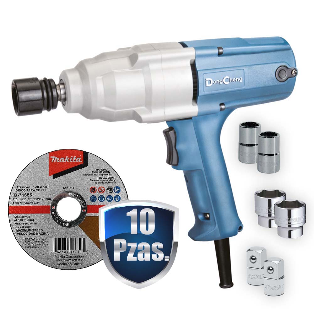 COMBO LLAVE DE IMPACTO 1/2 DE 450 WATTS ELECTRICA +6 DADOS Y ADAPT STANLEY+10 DISCOS MAKITA