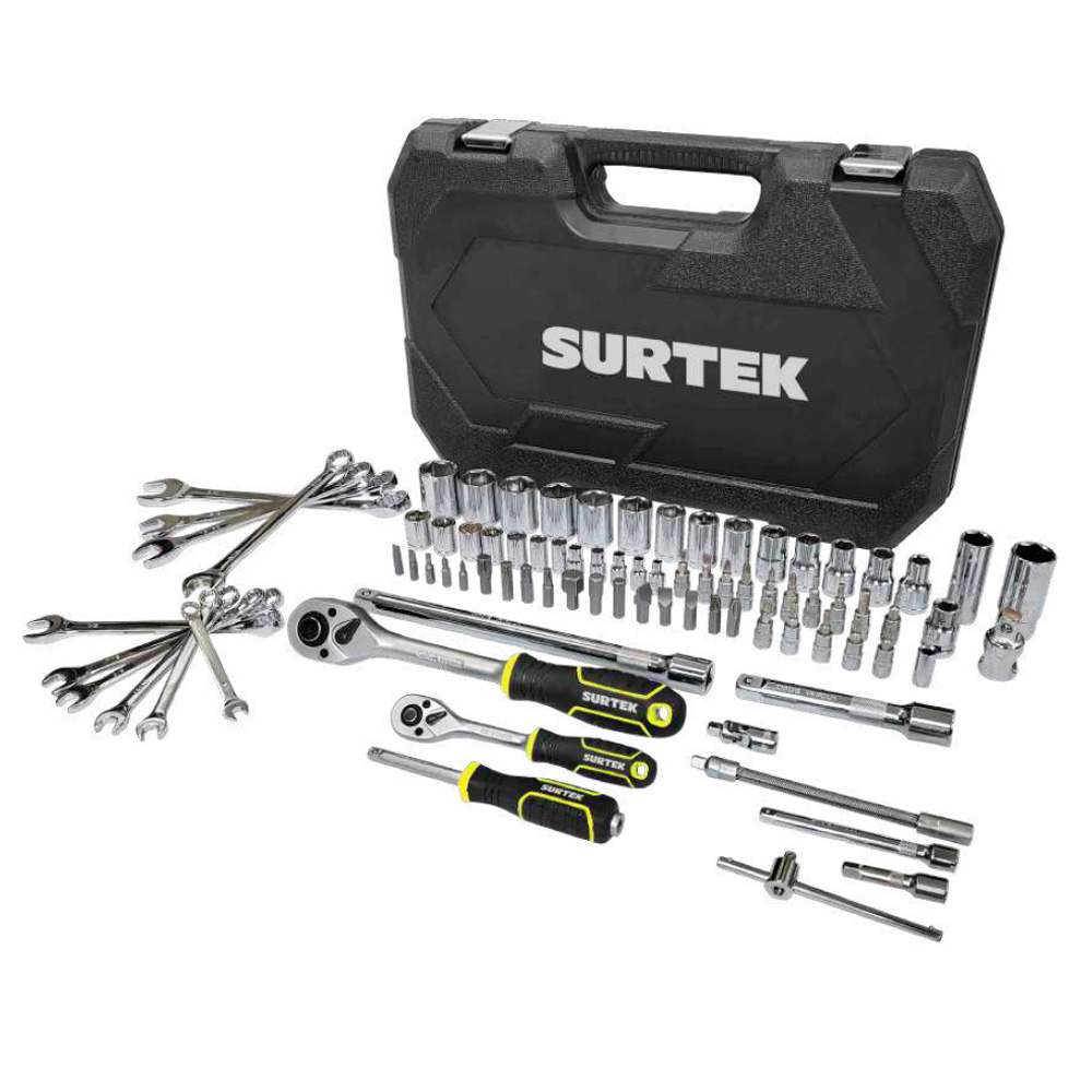 [SUR-JCM4S] JUEGO DE MECANICO DE 84 PZAS HERRAMIENTA CROMADA C/MATRACAS DE 1/2 Y 1/4 STD Y MM CON MALETIN PLASTICO