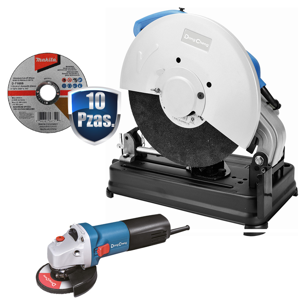 CORTADORA DE METALES 14 PULG 2200 WATTS+MINIESMERILADORA 41/2 DSM02-115+10 DISCOS CORTE 41/2 MAKITA