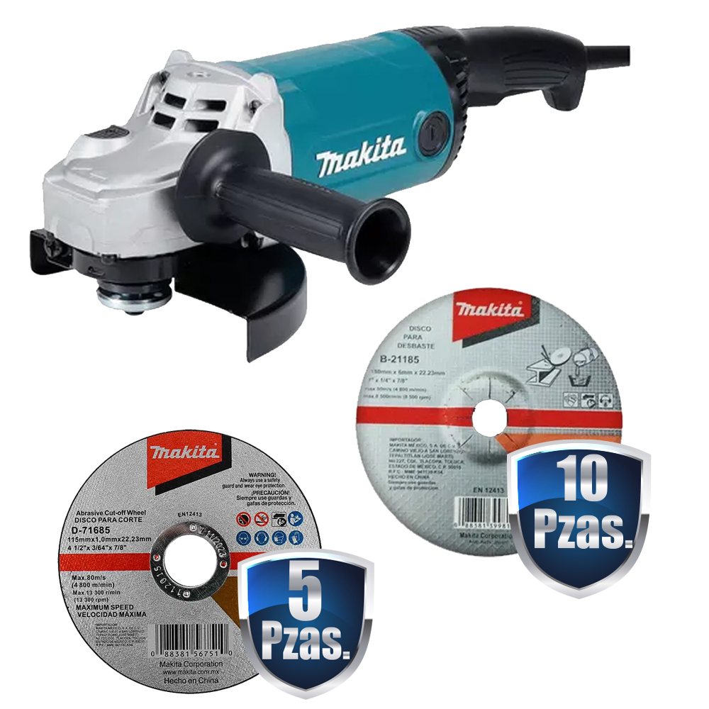 COMBO ESMERILADORA 7 PULG 2200 W (ESP. P/CORTE Y DESB. METAL)+10 DISCOS P/DESB. B-21185+5 DISCOS CORTE 4 1/2