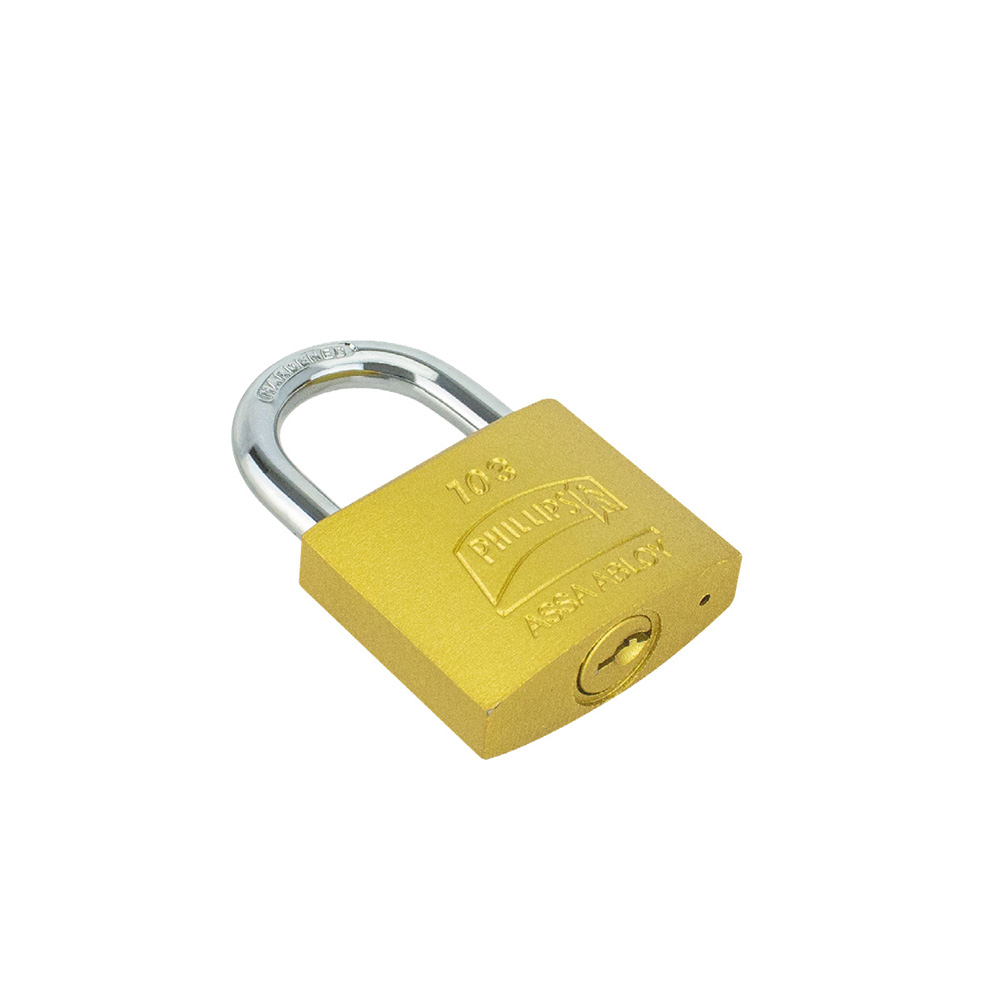 [PHI-MX7184] CANDADO DE HIERRO ACABADO COLOR LATON GANCHO LARGO MODELO 103 DE 45 MM (PHI-103)