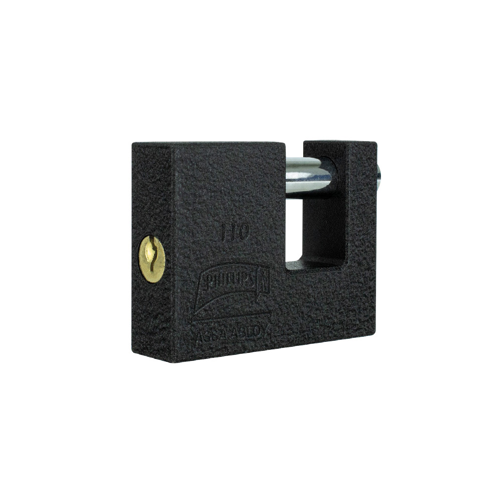 [PHI-MX7195] CANDADO DE HIERRO ACABADO COLOR NEGRO PARA CORTINA MODELO 110 DE 71 MM (PHI-110) LLAVE NORMAL