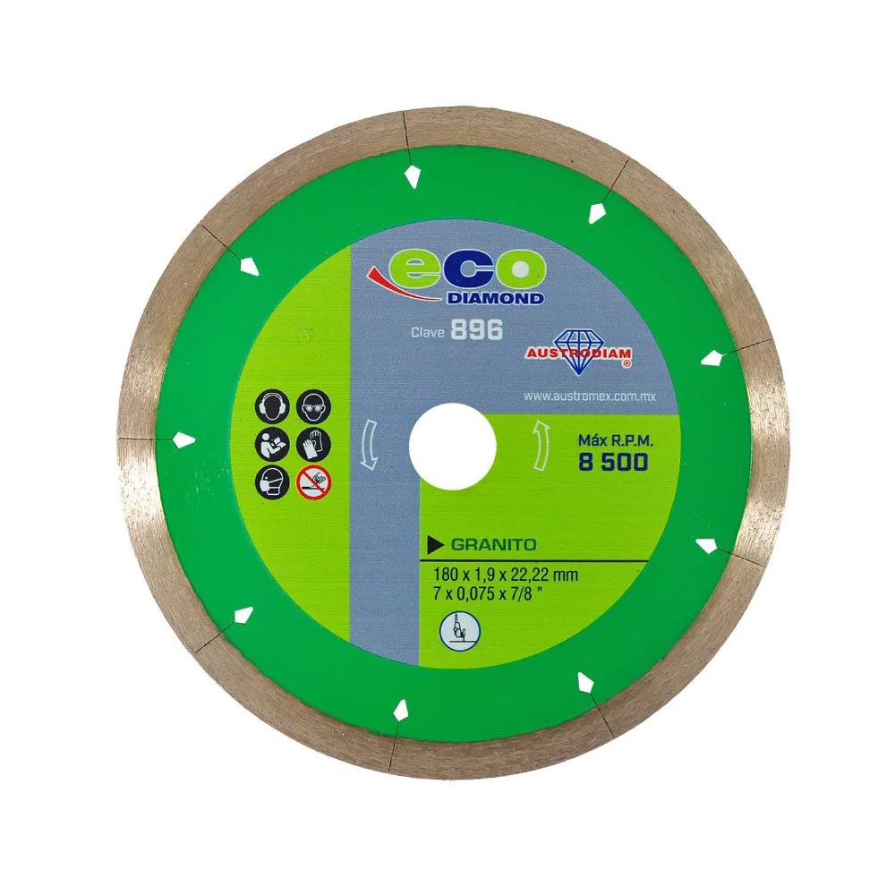 [AUS-896] DISCO DE DIAMANTE DE 7 X 1.2mm X 7/8 RIN CONTINUO VERDE ECODIAM (EL MAS ECONOMICO DE LA LINEA)