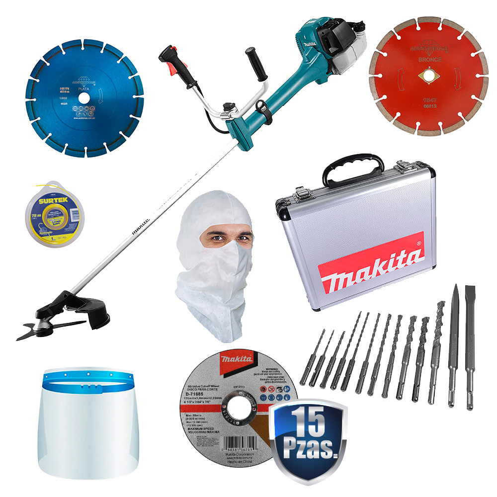 COMBO DESBROZADORA GAS. 4 TIEMPOS 43CC 2HP USO RUDO, MAN. BICICLETA+HILO DE NYLON DE 78MT+ACC VARIOS