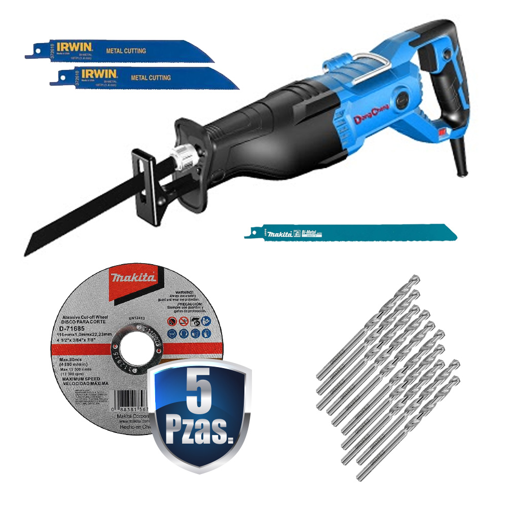 COMBO SIERRA SABLE 1,300 WATTS C/ESTUCHE+2 SEGUETAS 6X18 DPP+5 BROCAS DE CONCRETO+2 SEGUETA SABLE 9+5 DISCOS