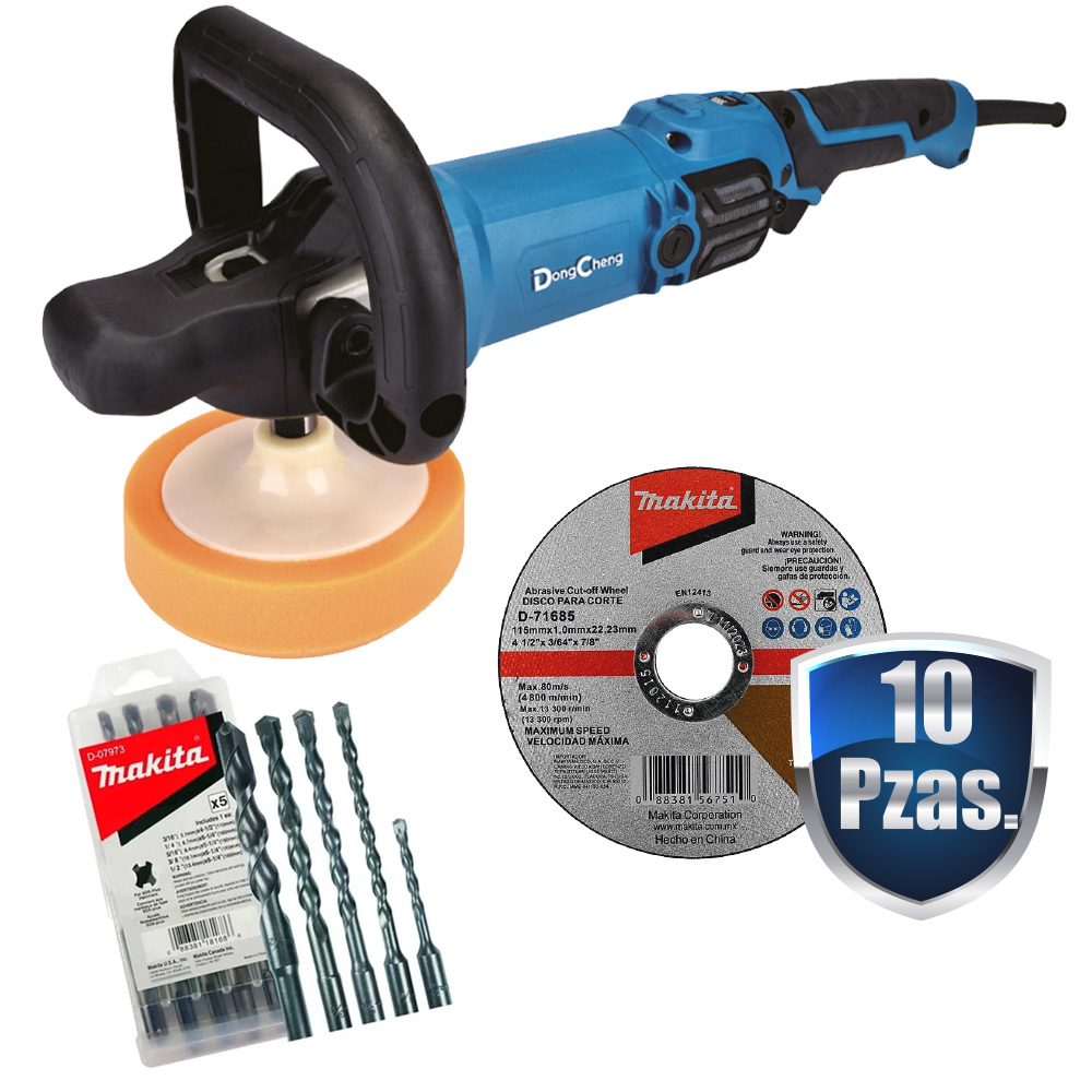 [DCH-DSP05-180+C02] COMBO PULIDORA DE 7 1,250 WATTS V.V. 0-3500 RPM+KIT DE 5 BROCAS MULTIPROPOSITO+10 DISCOS MAKITA D-71685