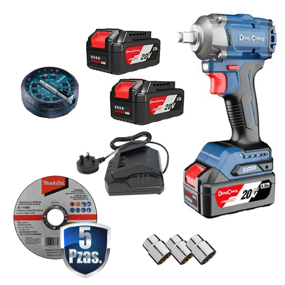 [DCH-DCPB358EM+C01] COMBO LLAVE DE IMPACTO 1/2 S/CARBONES COMPACTA 20V C/2 BAT 4AMP Y ESTUCHE+3 DADOS 1/2+5 DISCOS Y ACCS MAK