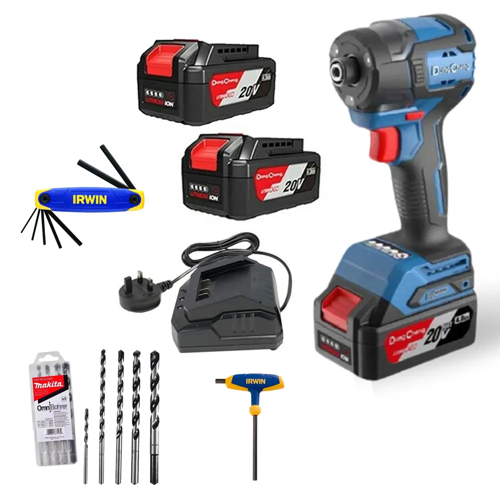 [DCH-DCPL208EM+C01] COMBO DESTORNILLADOR IMPACTO 1/4 S/CARBONES 20V C/2 BAT 4AMP Y ESTUCHE+2 ACCES IRWIN+JUEGO 5 BROCAS MAKITA