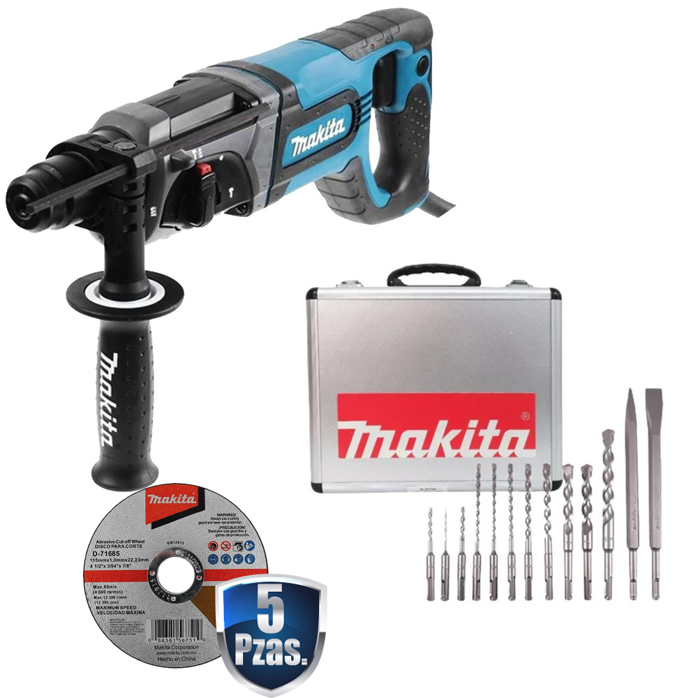 ROTOMARTILLO SDS PLUS 15/16 DE 7AMP C/MANGO D Y MALETIN+KIT BROCAS/CINCELES D31734 C/ESTUCHE ALUM+5 DISCOS