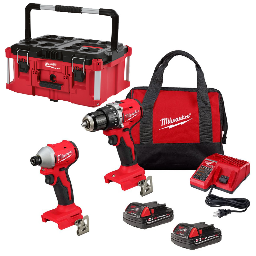 [MIL-P424-3610] COMBO ROTOMARTILLO 1/2 Y DEST DE IMPACTO 1/4 M18 S/CARB C/CARGADOR 2 BAT 2AMP+MALETA+CAJA PACKOUT 48-22-8425