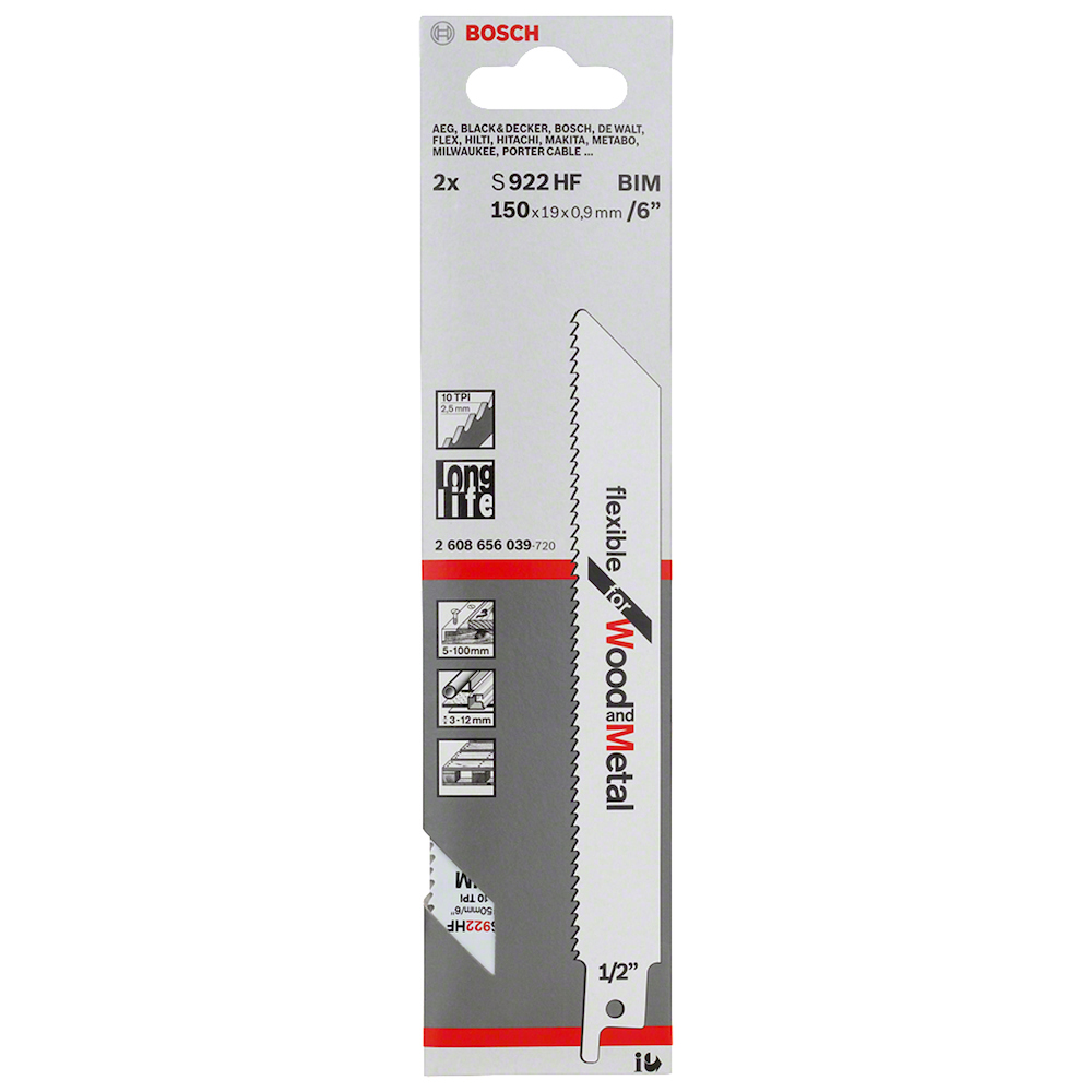 PAQUETE DE 2 SEGUETAS PARA SIERRA SABLE DE 6 PULGADAS 10D BOSCH PARA MADERA Y METAL