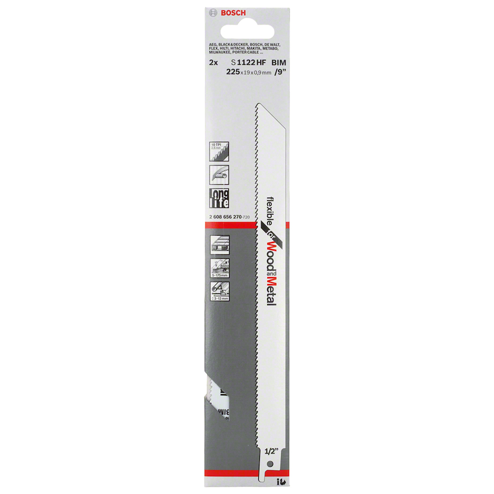 PAQUETE DE 2 SEGUETAS PARA SIERRA SABLE DE 9 PULGADAS 10D BOSCH PARA MADERA Y METAL