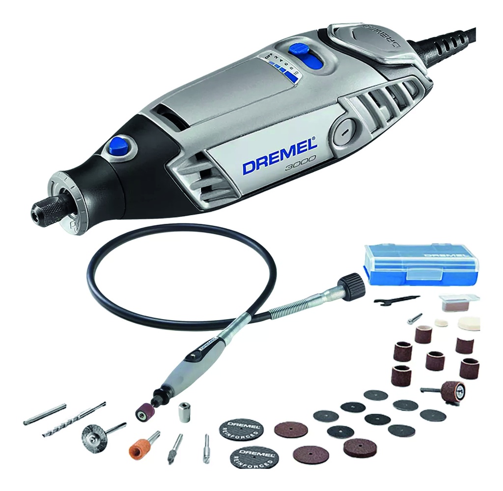 COMBO MOTOTOOL DREMEL 3000 CON EJE FLEXIBLE Y 82 ACCESORIOS